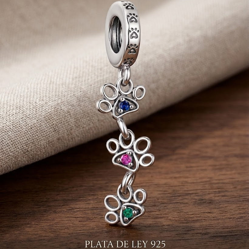 Charm colgante huellas con piedras – Plata de ley 925