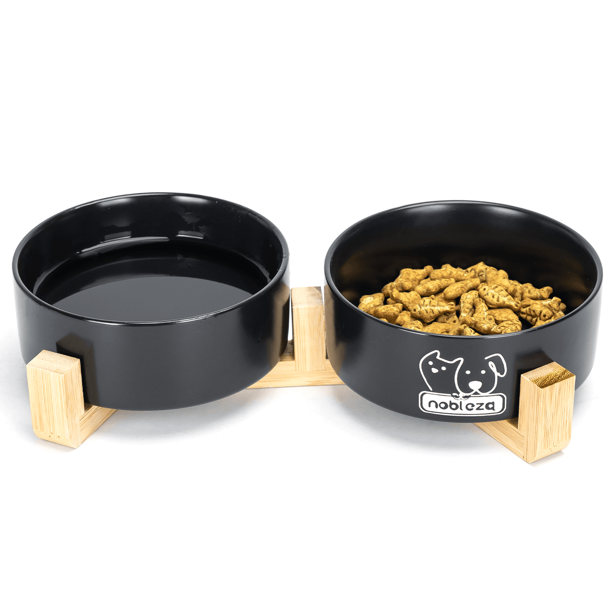 Cuenco de cerámica para gato con base de bambú – 400 ml