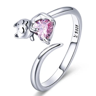 Anillo de Plata de Ley con corazón de circonita rosa