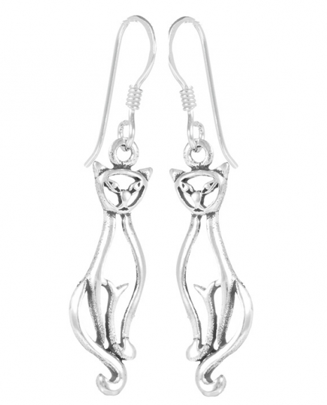 Pendientes de gatito sentado en Plata de Ley