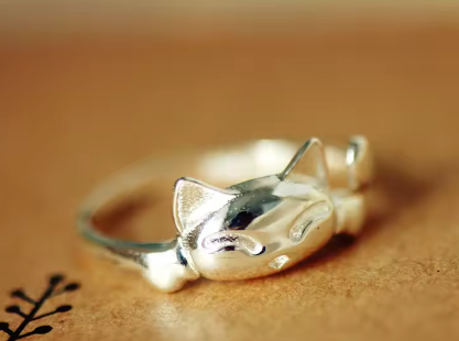 Anillo de Plata de Ley con cabeza de gatito