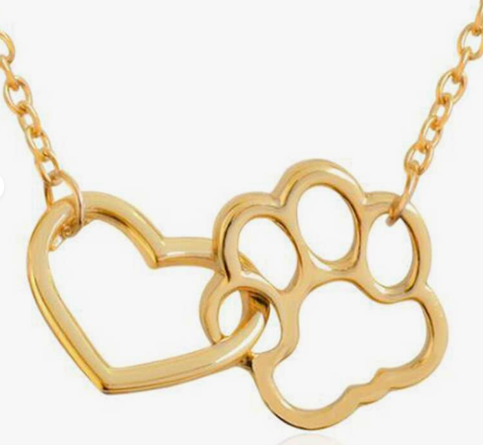 Collar de acero en color dorado con colgante de huella y corazón