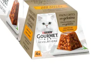 PURINA GOURMET REVELATIONS Mousse con Finos Cortes con Pollo en Gelatina (4X57 gr)