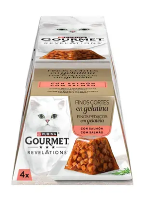PURINA GOURMET REVELATIONS Mousse con Finos Cortes con salmón en Gelatina (4X57 gr)