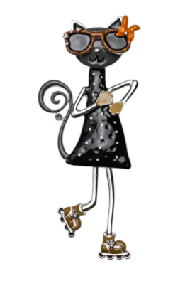 Broche esmaltado de gatita presumida, color negro