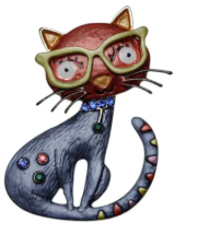 Broche de imán esmaltado de gatita sentada con gafas, color marfil