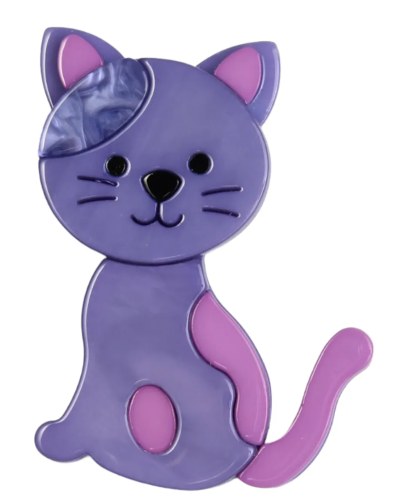 Broche de resina de gatito, color morado