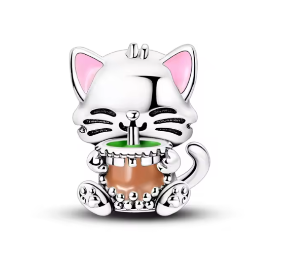 Charm de plata de ley Gatito Bubble Tea