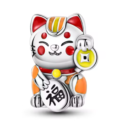 Charm de plata de ley Gato de la Suerte Japonés