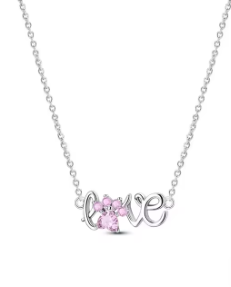 Collar “Love Cat” – Plata de ley con circonitas en forma de huella rosa