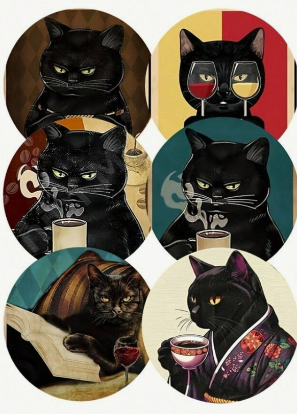 Posavasos de madera con diseño de gatos (6 uds)