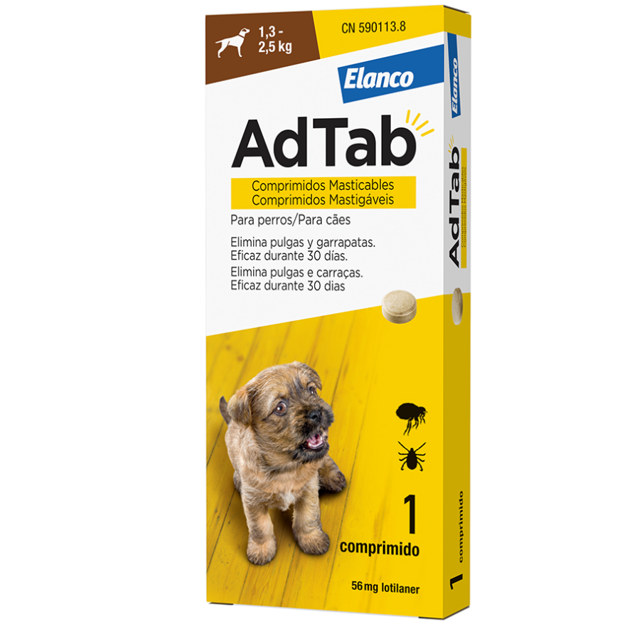 ADTAB 56 mg Perro 1,3 - 2,5 kg (1 comp.). Pulgas y garrapatas