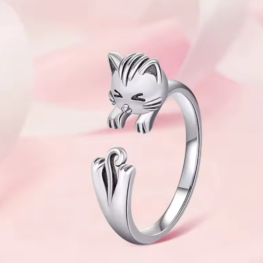 Anillo de Plata de Ley 925 – Gatito Abrazado
