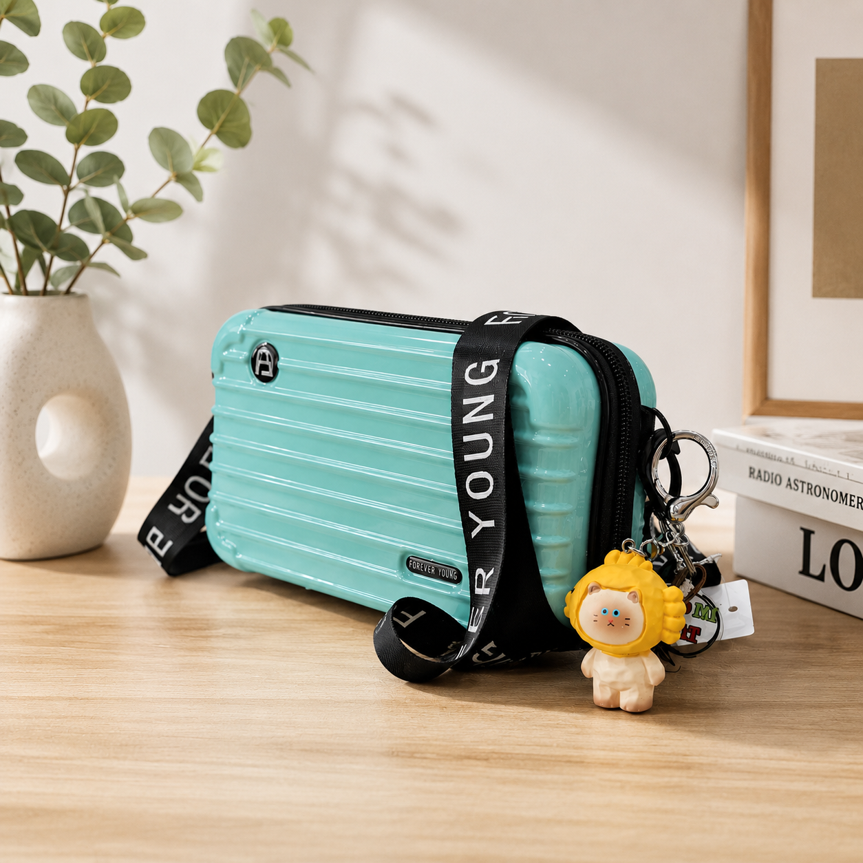 Bolso rígido estilo maleta “Amor Gatuno” – Color verde piscina