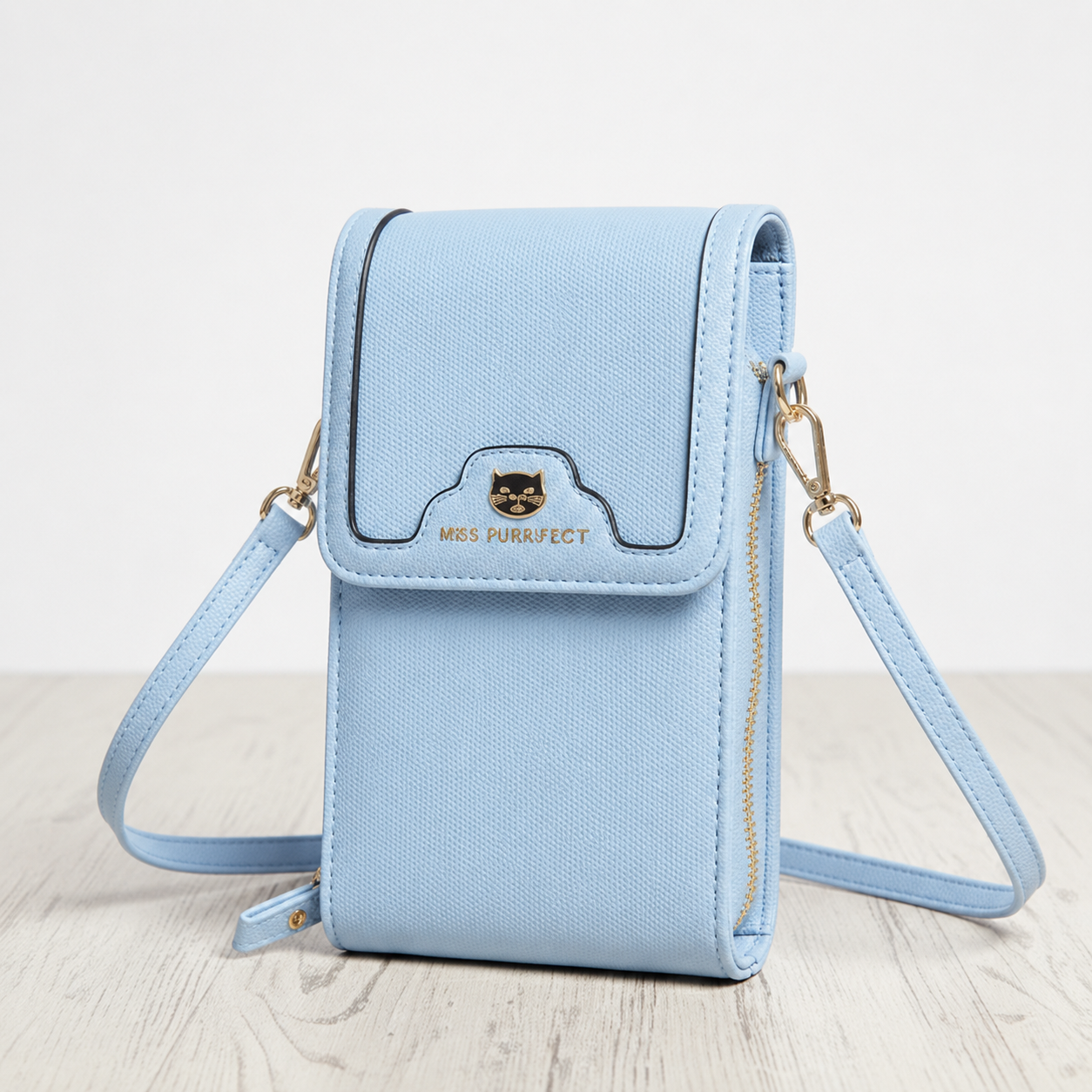 Bolso Mini Bandolera “Mrs. Purrfect”. Azul