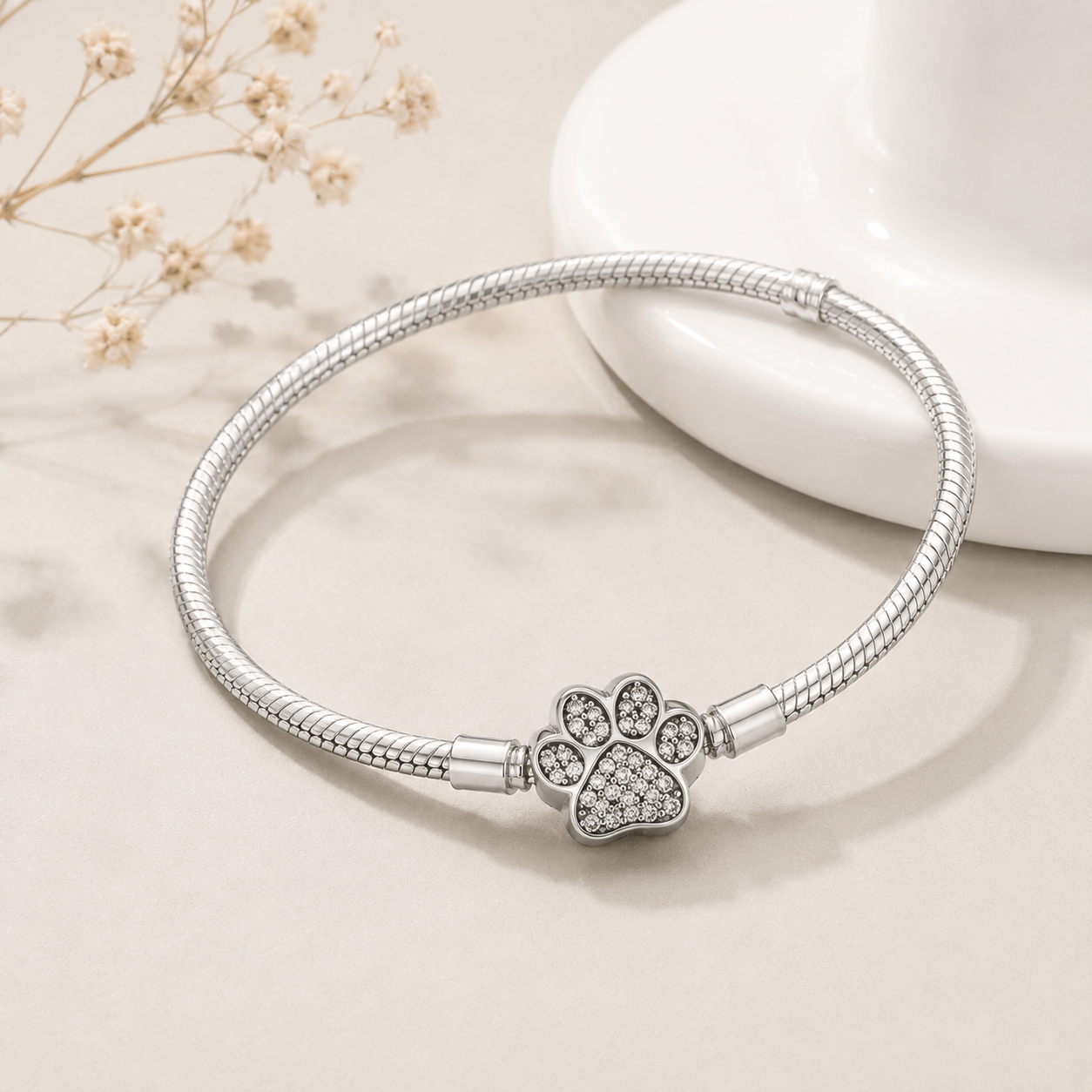 Pulsera Plata de Ley Tipo Pandora Huella y Circonitas