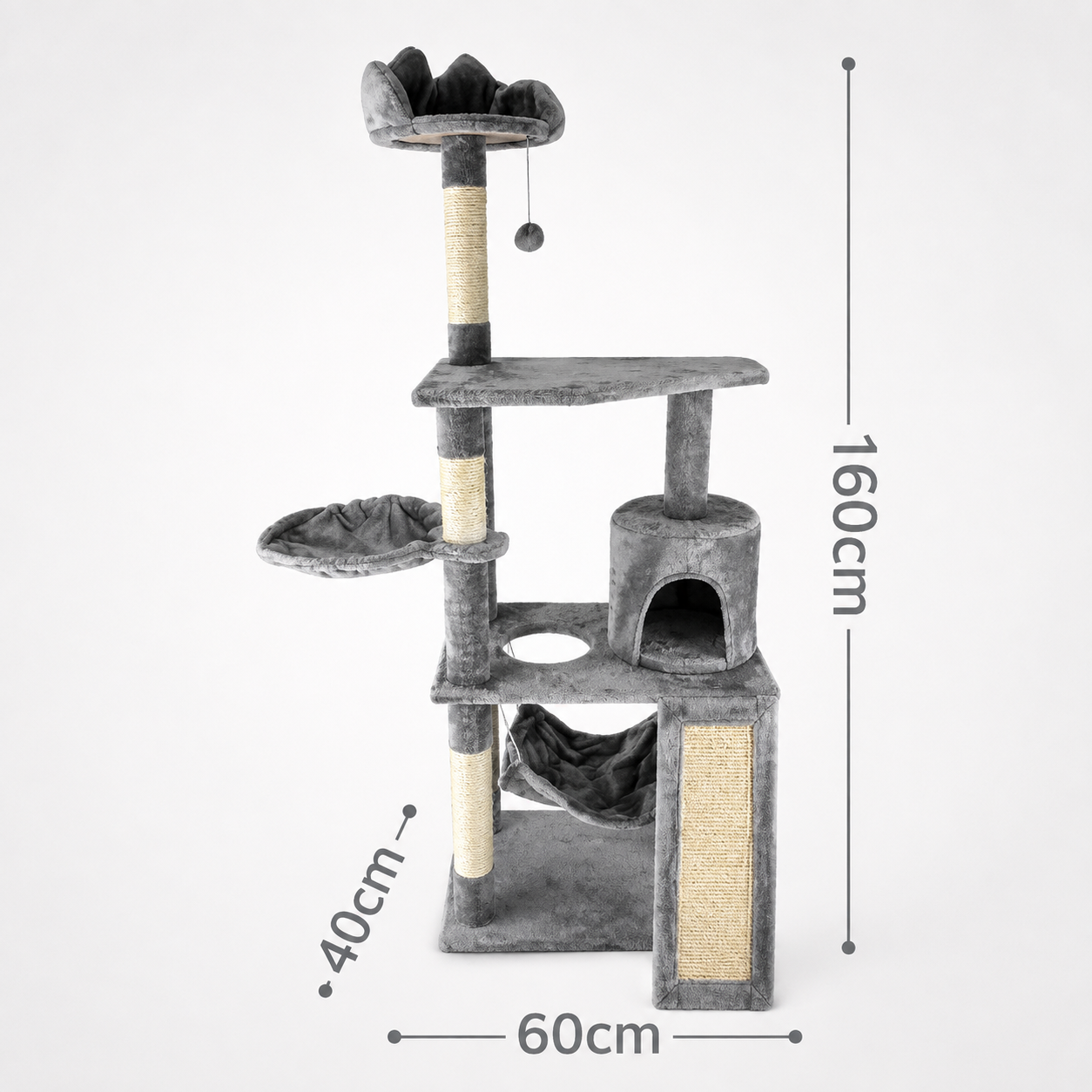 Árbol Rascador para Gatos 160 cm con Plataformas y Zonas de Descanso