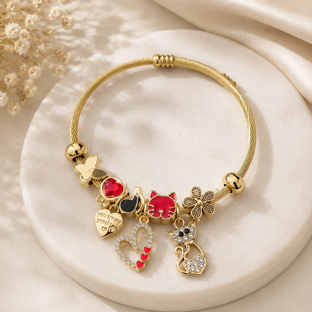 Pulsera Rígida “Amor Gatuno” - Rojo 🐱❤️✨