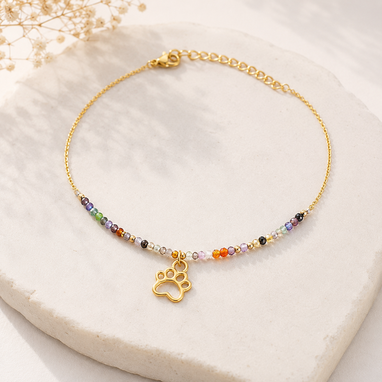 Pulsera Acero Inoxidable Huella Dorada con Cristales Multicolor