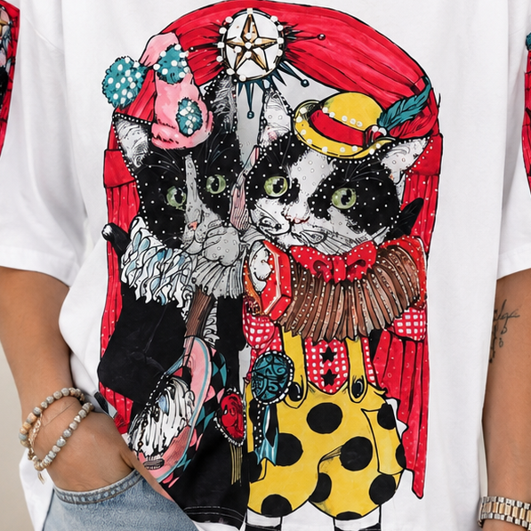 Camiseta Oversize “Gatos de Circo” 🎪🐱❤️