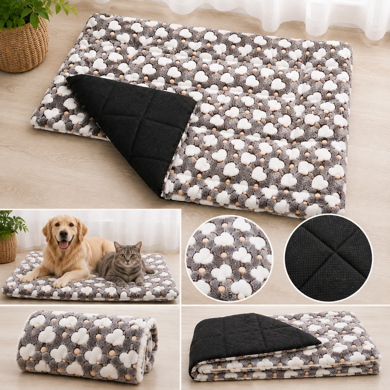 Cama Acolchada Antideslizante para Perros y Gatos – 85 × 70 cm