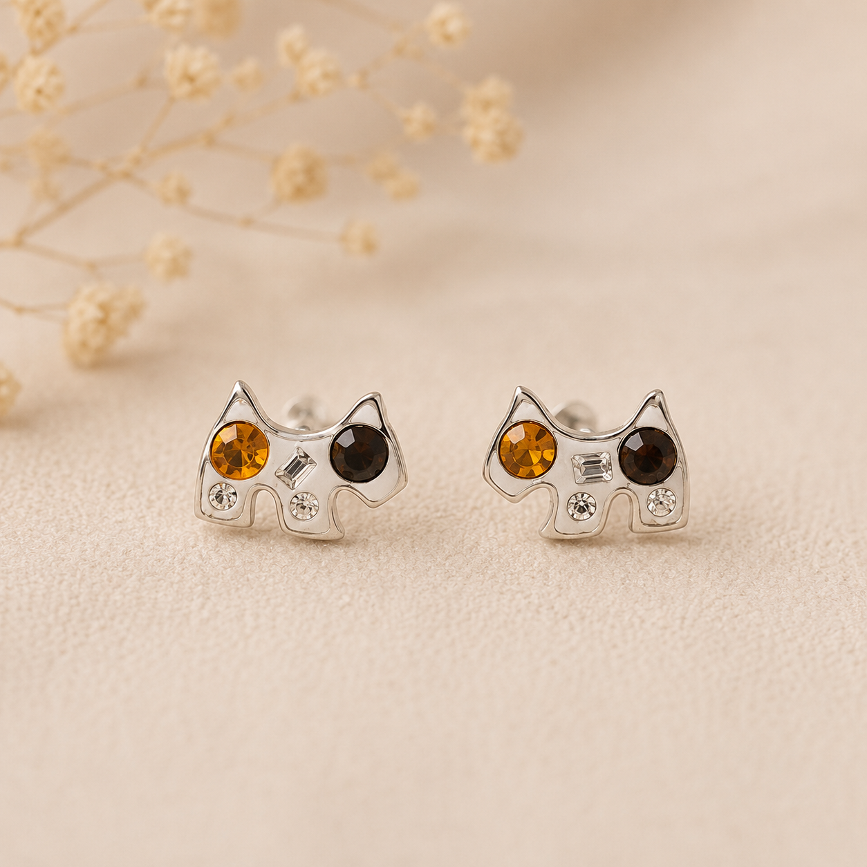Pendientes De Acero Inoxidable Con Perrito Y Circonitas Plateado