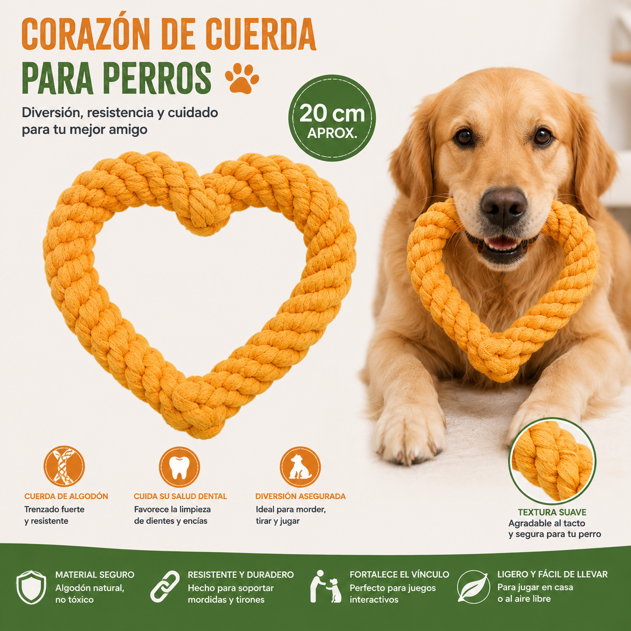 Juguete Corazón de Cuerda para Perros- Naranja