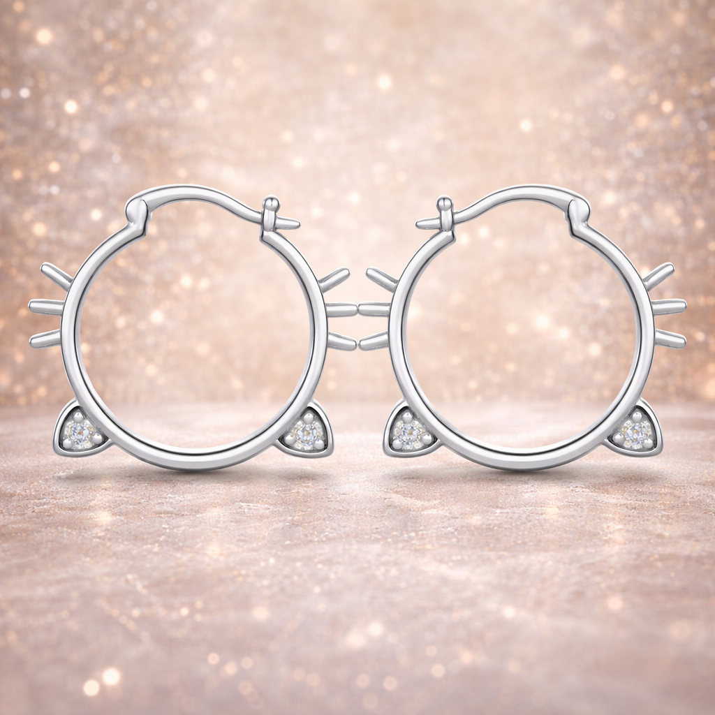 Pendientes aro cara de gato – Plata S925