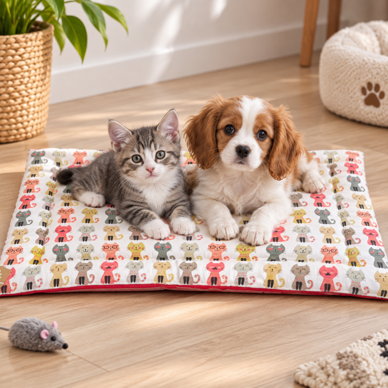 Colchoneta Acolchada Estampado Gatitos- El Telar de la Gata