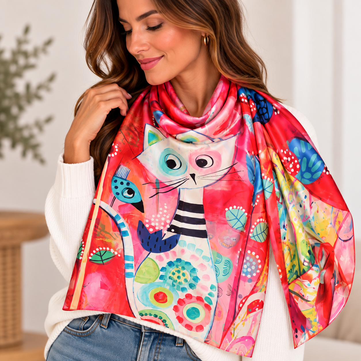 Foulard de Seda Gato Multicolor