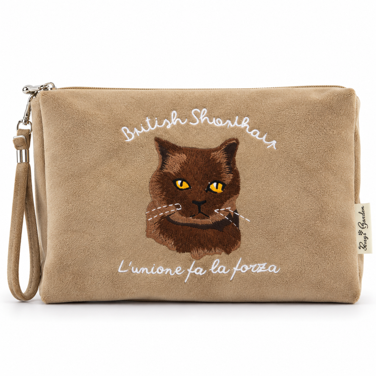 Neceser de Algodón con Gato Bordado – Beige
