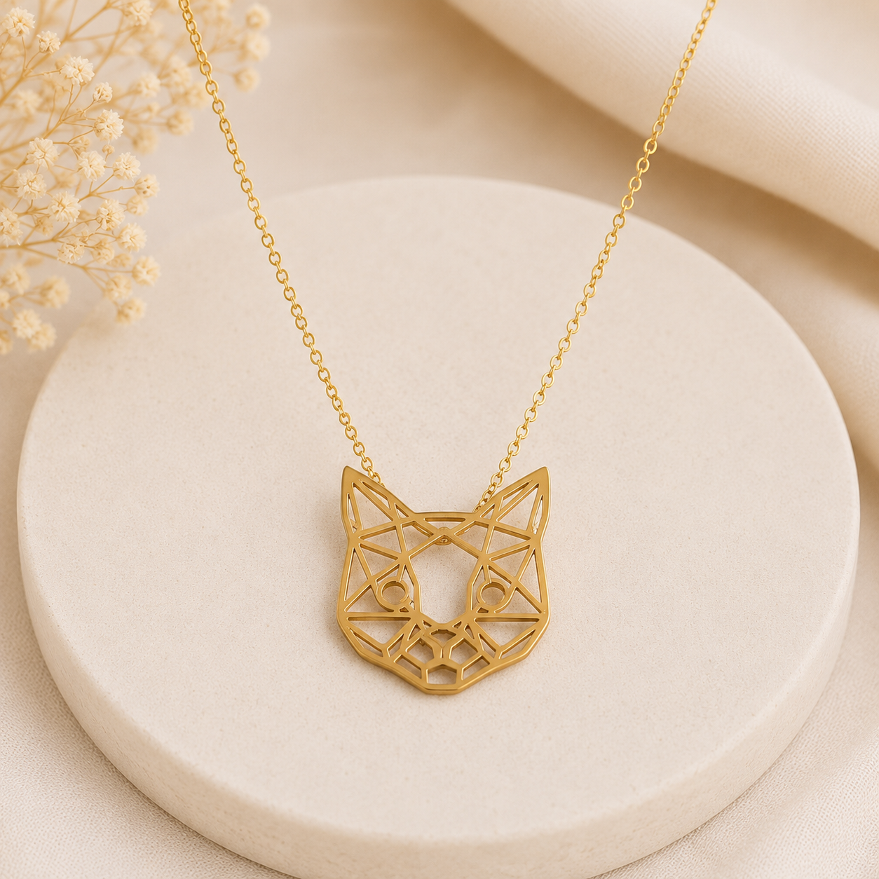 Collar de acero inoxidable Cara de Gato Geométrica