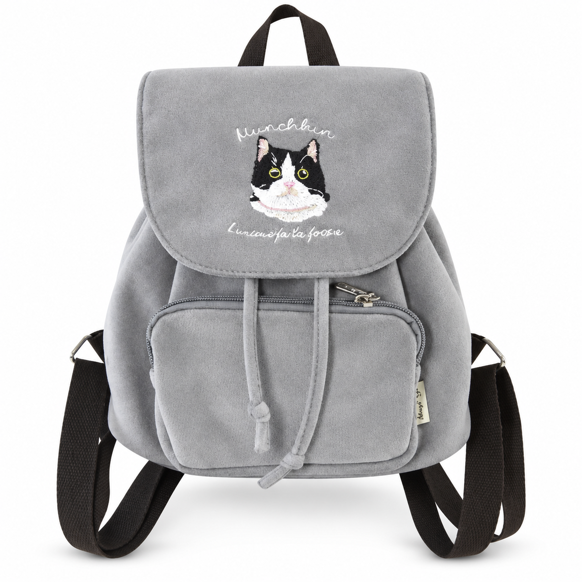Mochila pequeña con bordado de gato- Gris