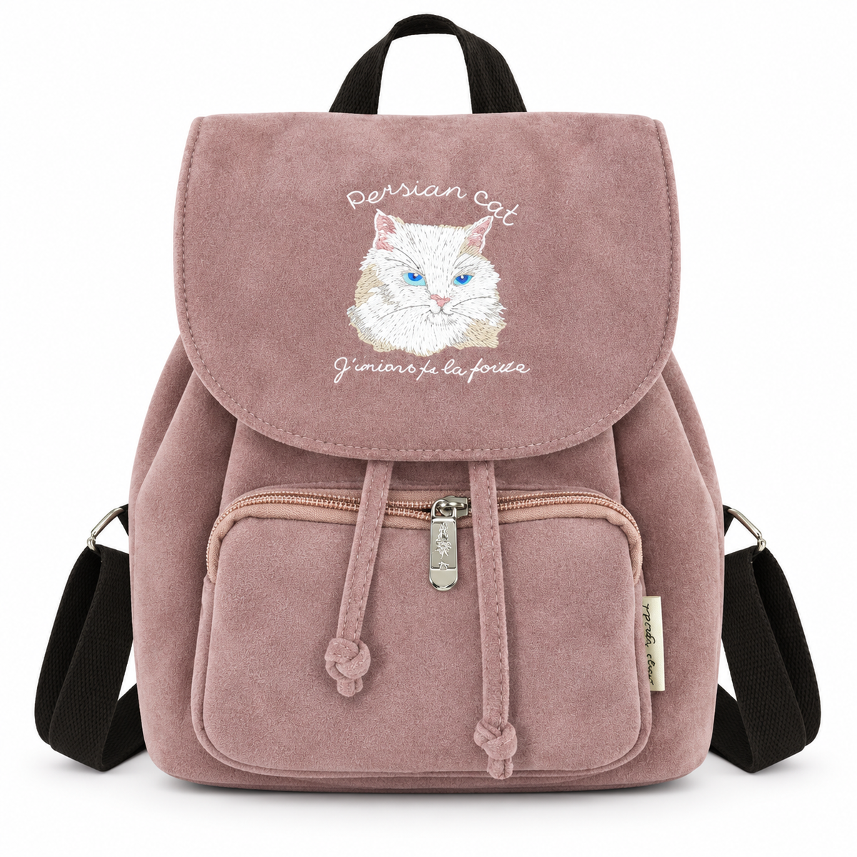 Mochila pequeña con bordado de gato- Rosa