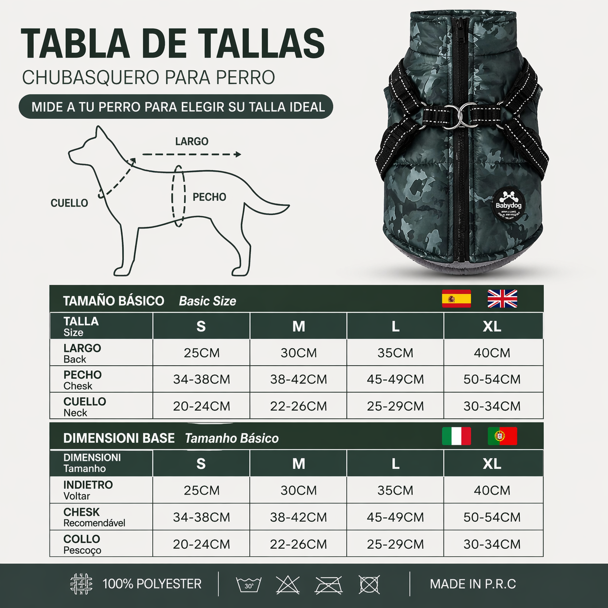 Chubasquero para perro impermeable con arnés integrado. Color verde camuflaje
