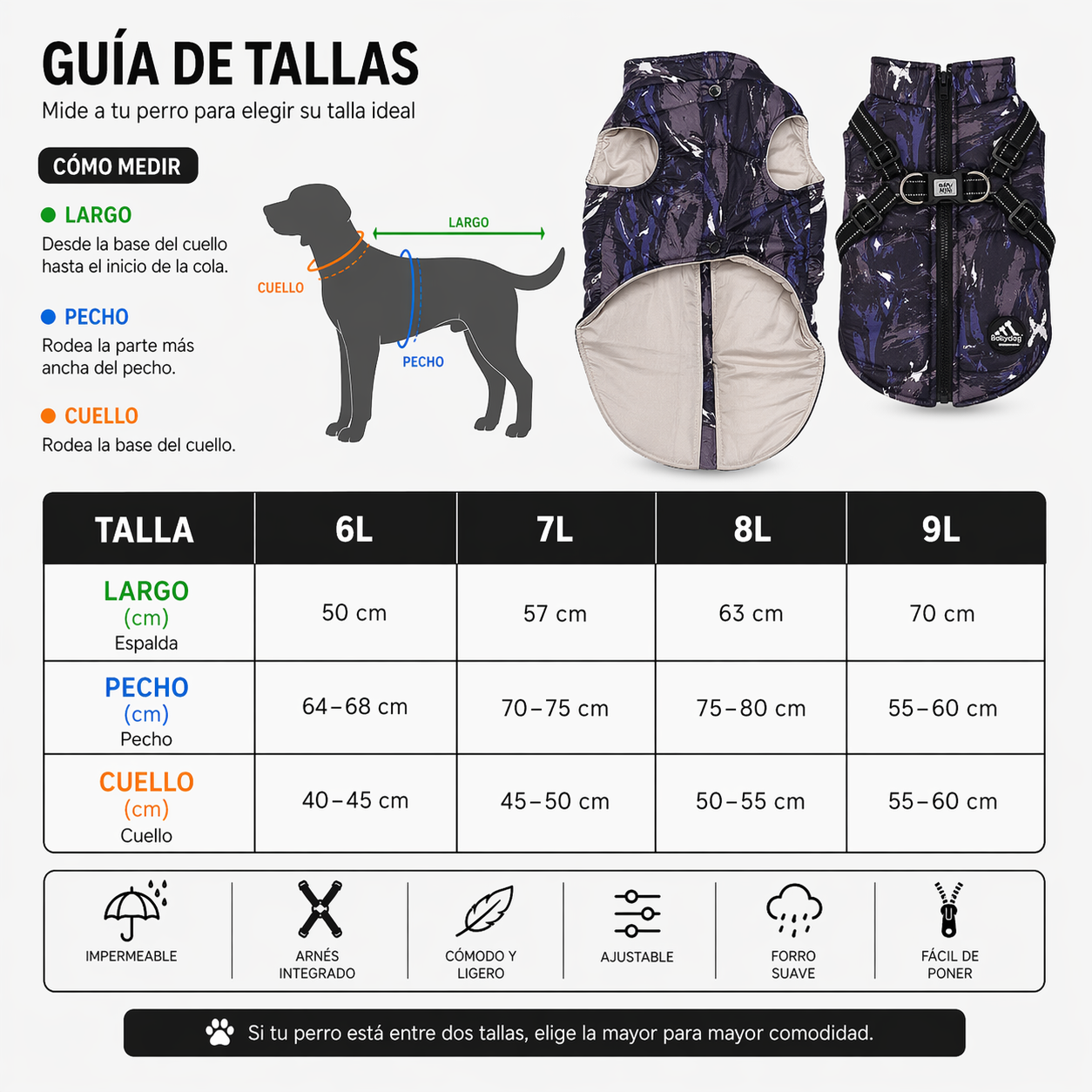 Chubasquero para perro impermeable con arnés integrado. Color gris/azul militar