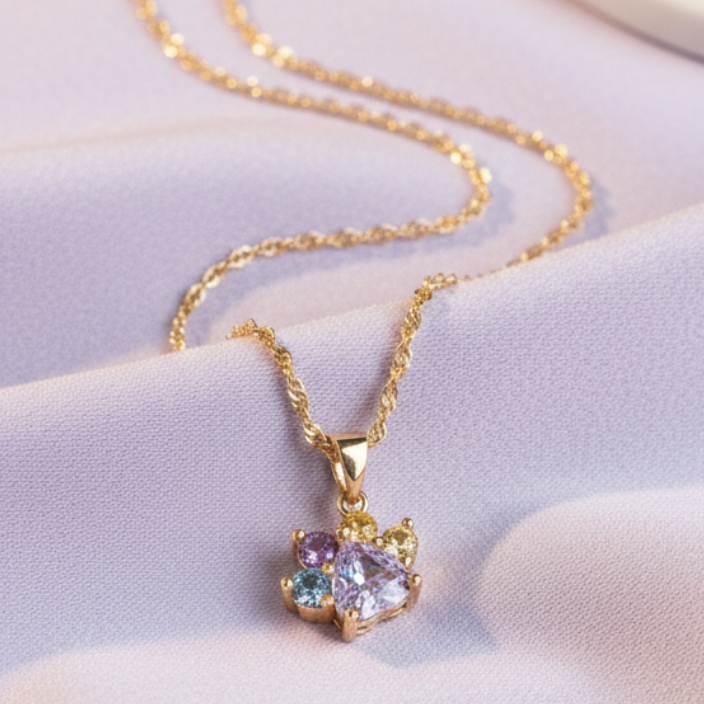 Collar huella Multicolor – Plata de Ley Chapada en Oro