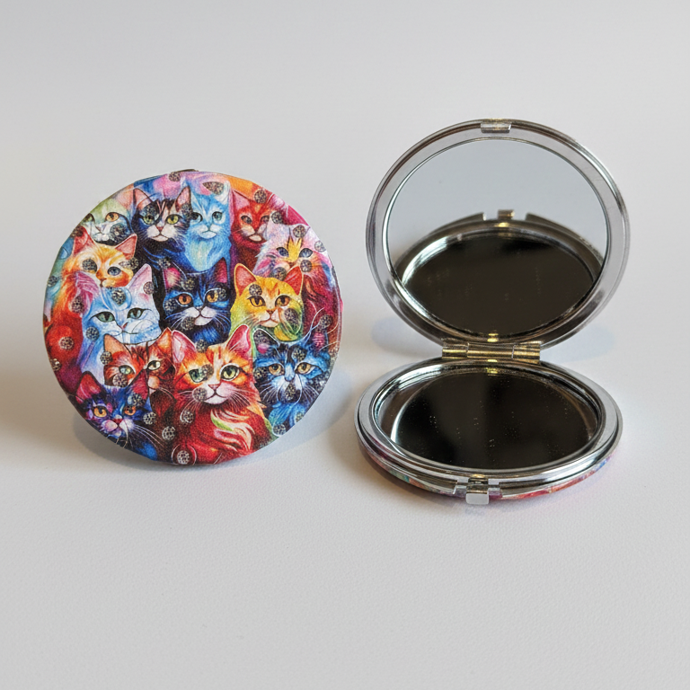 Espejo de bolsillo redondo “Gatos Art”