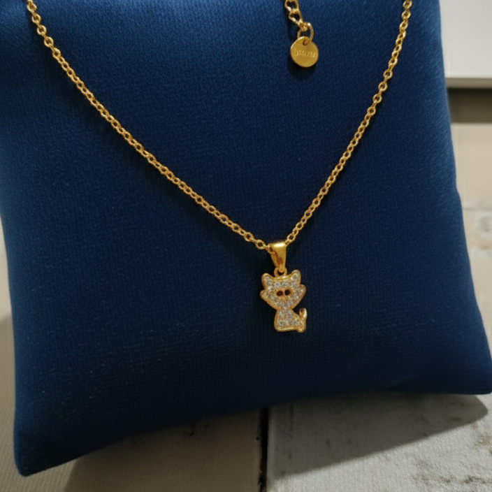 Collar Gatito Brillante Dorado