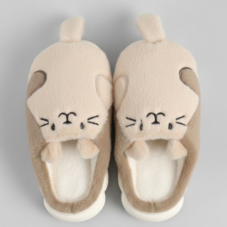 Zapatillas de Casa Gatito Marrón y Beige – Súper Suaves