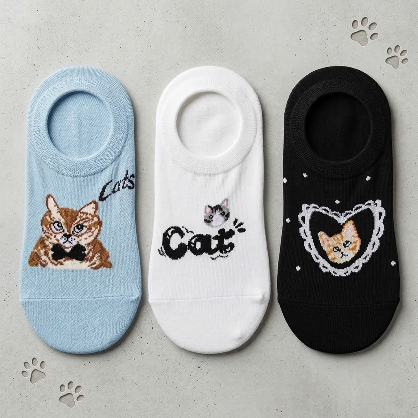 Pack 3 calcetines invisibles gatos