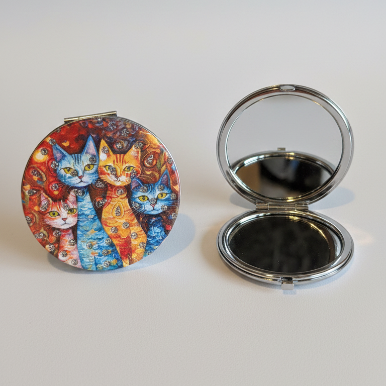 Espejo de bolsillo redondo “Gatos Art”