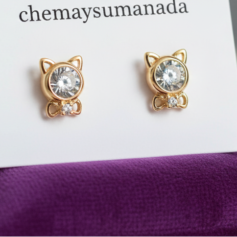 Pendientes Gatito Brillante – Gold Filled