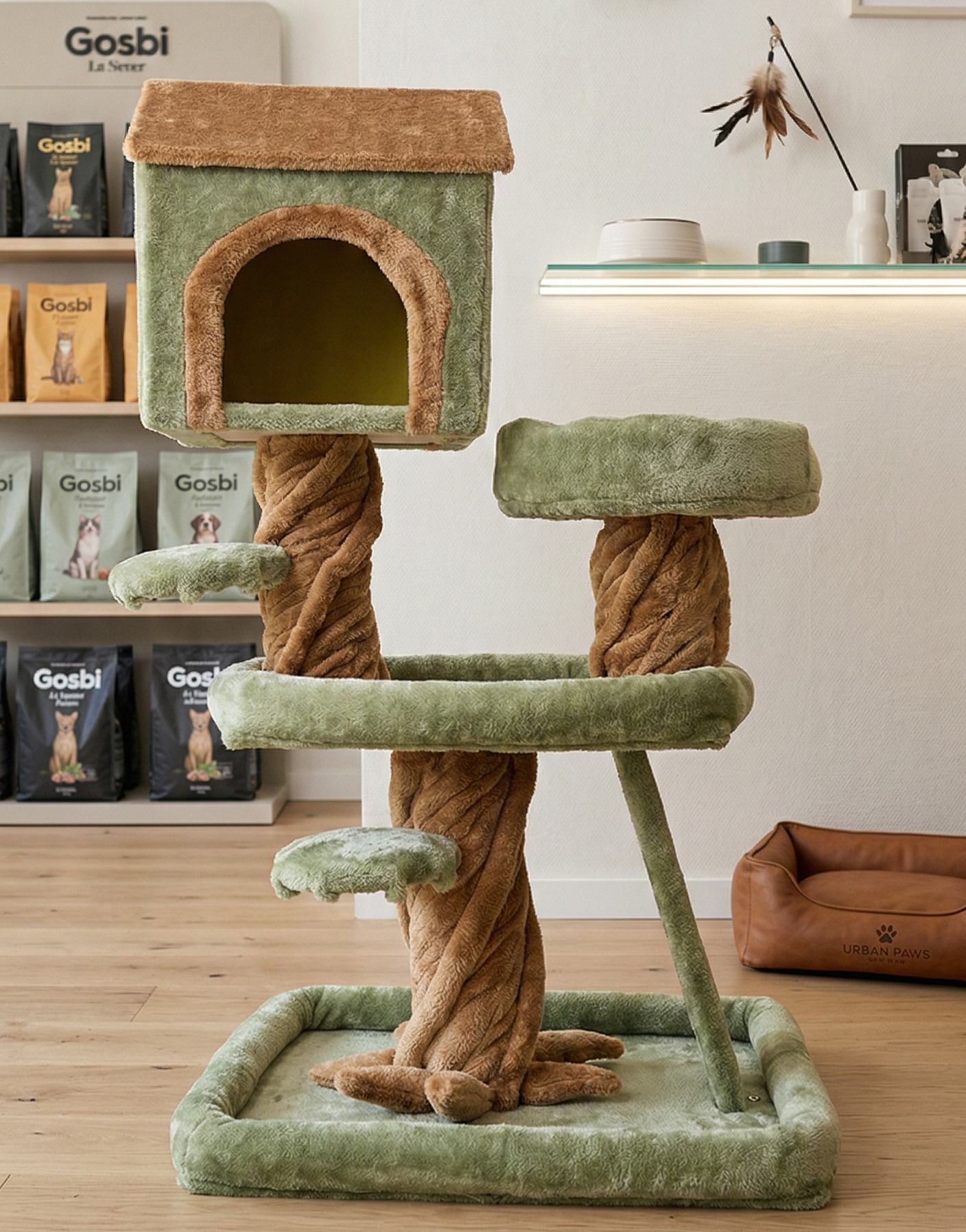 Árbol rascador para gatos con casita y plataformas