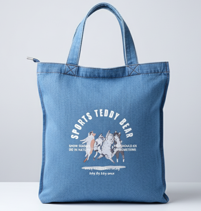 Bolsa Tote Denim claro con Gatos Deportistas