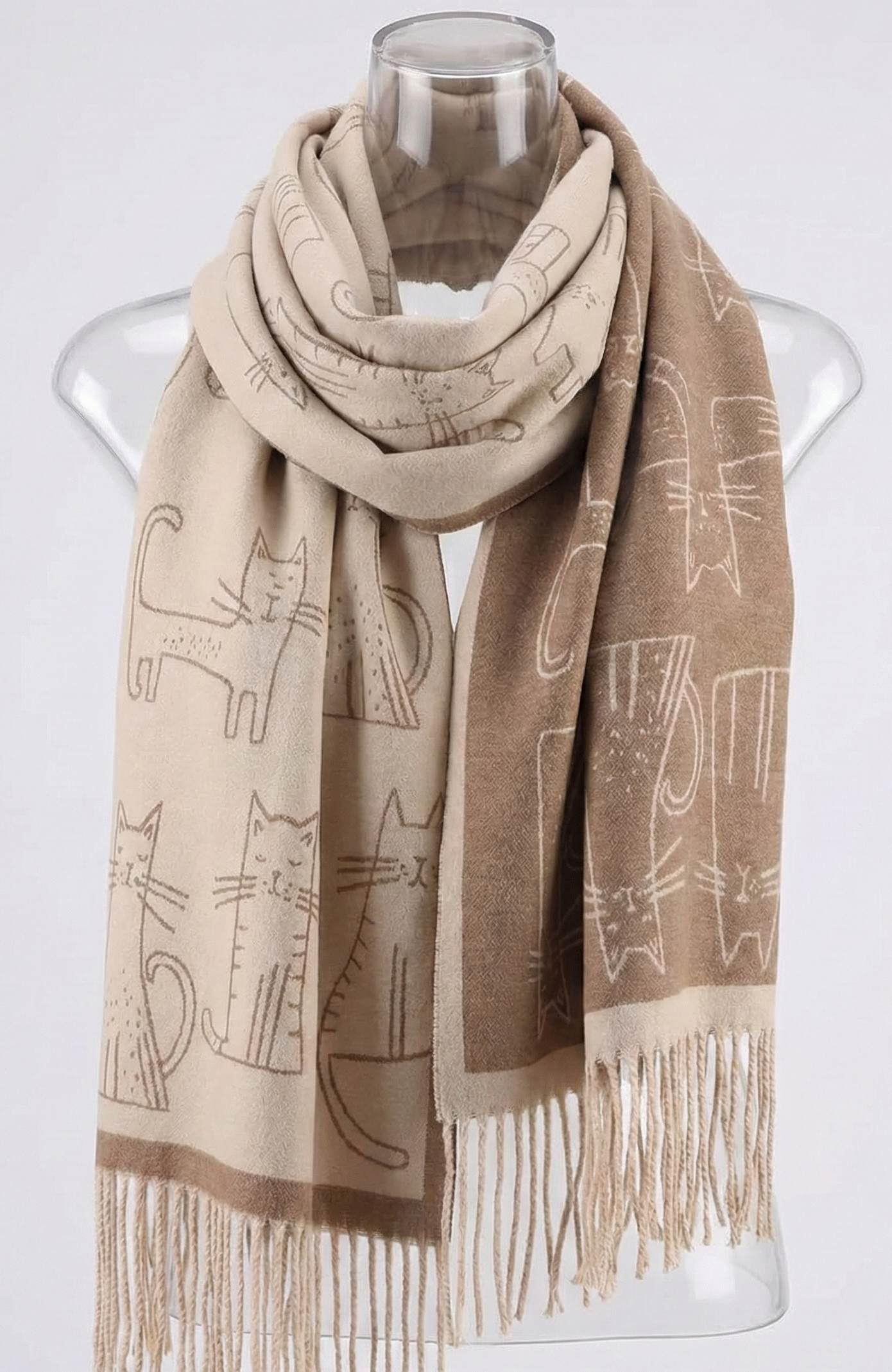 Bufanda Reversible Gatos – Color Marrón clarito