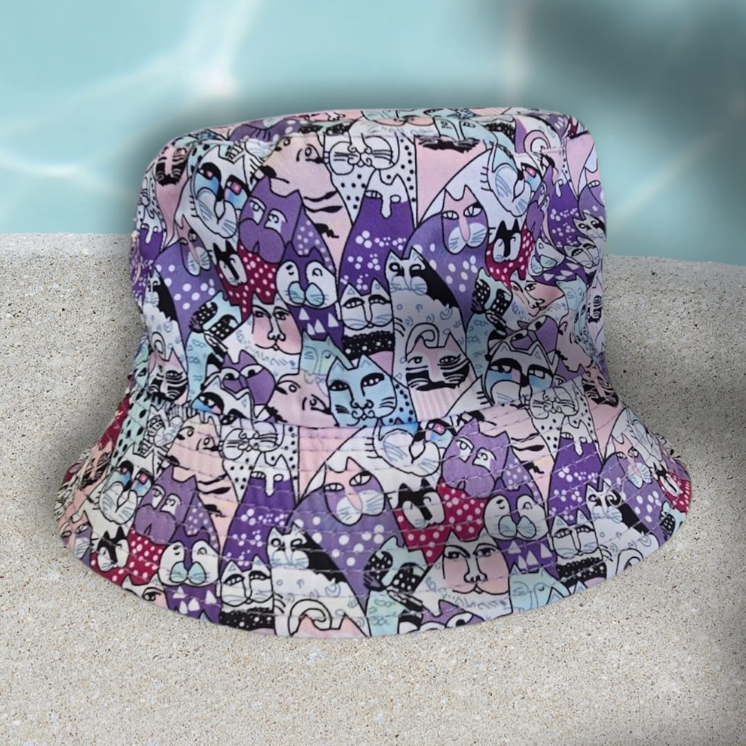 Gorro de pescador estampado de gatitos