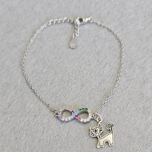 Pulsera de Plata de Ley rodiada con infinito y circonitas de colores