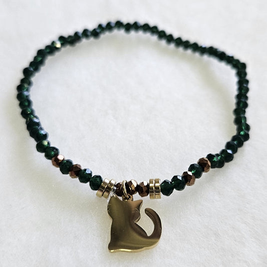 Pulseras de cuentas de cristal en diferentes tonos con gato dorado de acero inoxidable