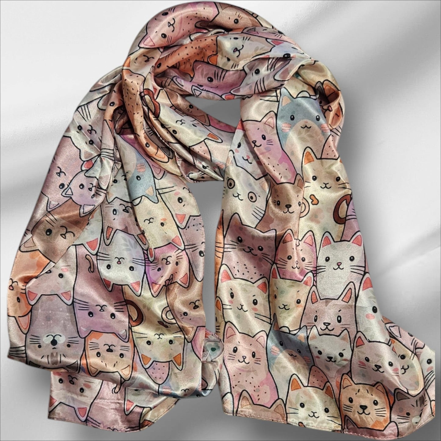 Foulard estampado de gatitos de seda (005)